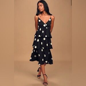 NWT- O.P.T Cava Polka Dot Tiered Midi Dress